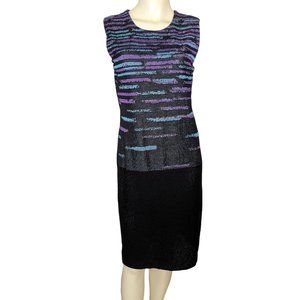 MISOOK Sleeveless black with lavender and seagreen Career Sheath Tank dress XS‎